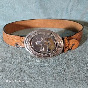 Rare Carroo Vintage brown leather Western Belt & Rotating Buckle Size M 37 Inch